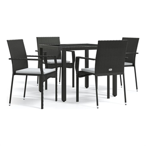 Bowery Hill Contemporary Weather-Resistant Garden Dining Set in Black