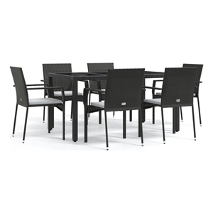 Bowery Hill Poly Rattan Large Modular Garden Dining Set in Black