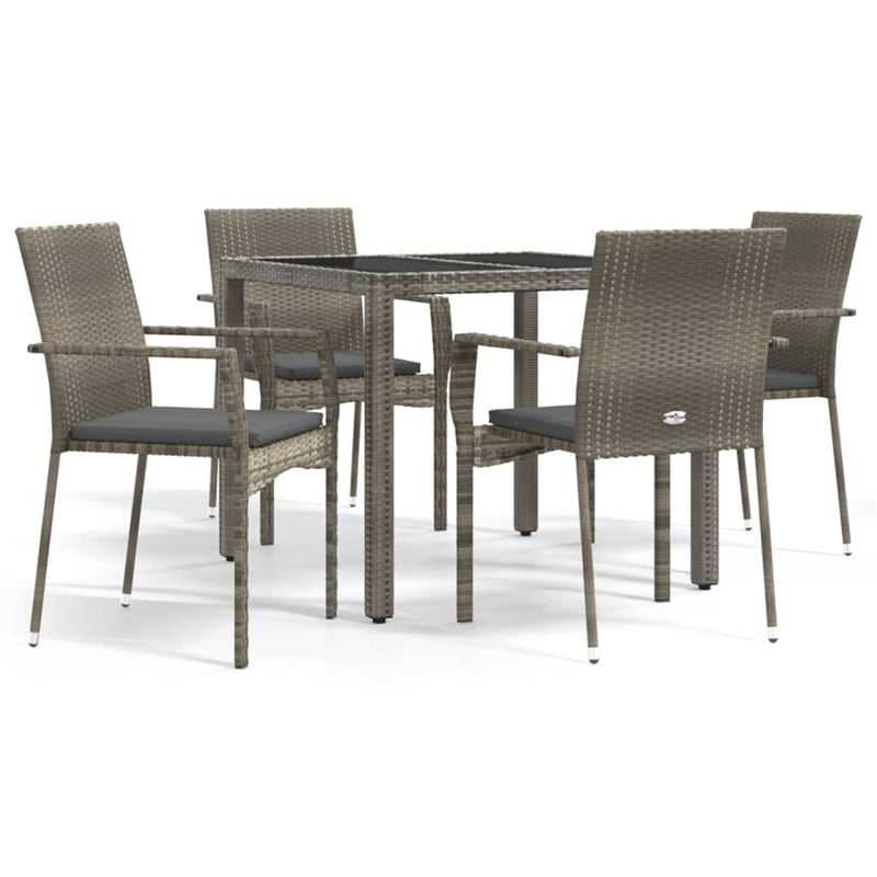 Bowery Hill PE Rattan and Tempered Glass Garden Dining Set in Gray