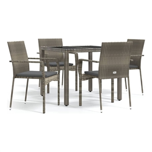 Bowery Hill PE Rattan and Tempered Glass Garden Dining Set in Gray