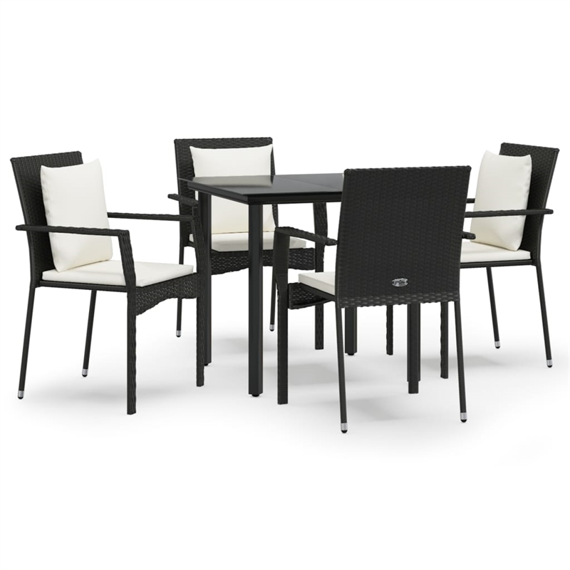 Bowery Hill Contemporary Poly Rattan 5 Piece Garden Dining Set in Black