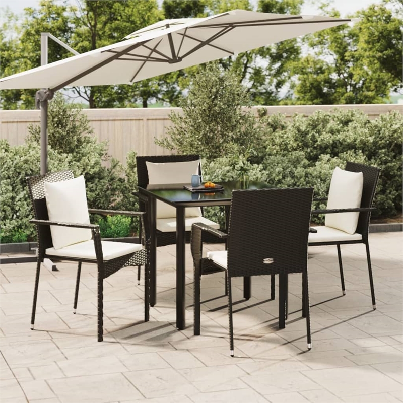 Bowery Hill Contemporary Poly Rattan 5 Piece Garden Dining Set in Black