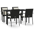 Bowery Hill Contemporary PE Rattan Durable Garden Dining Set in Black
