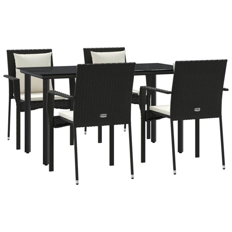 Bowery Hill Contemporary PE Rattan Durable Garden Dining Set in Black