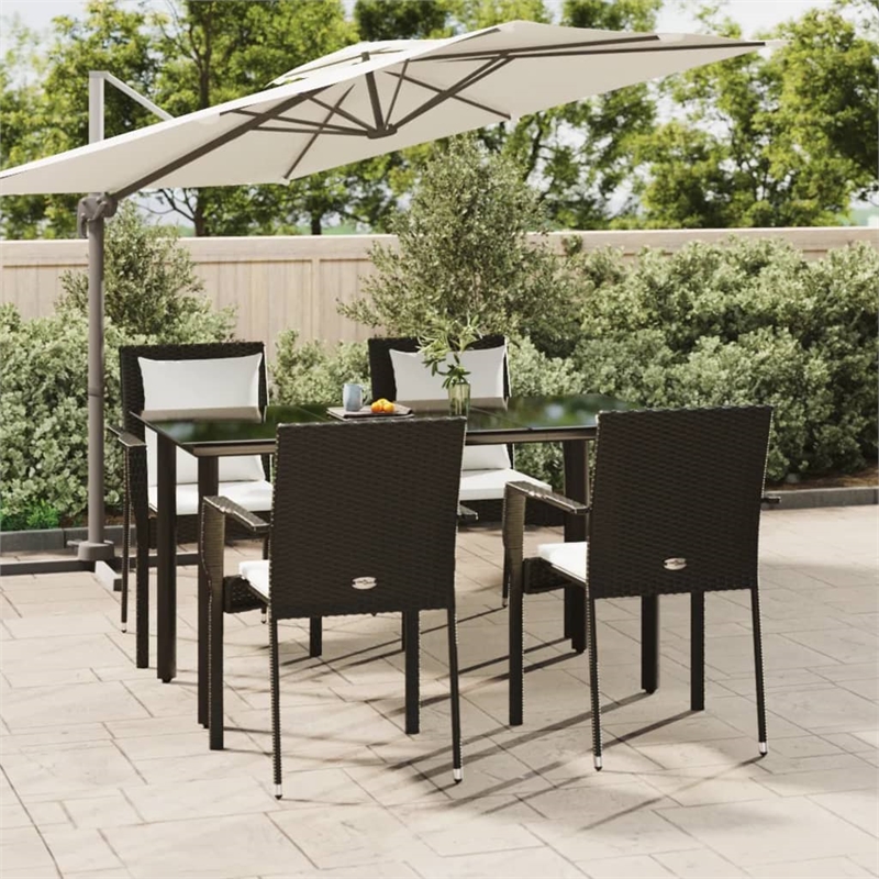 Bowery Hill Contemporary PE Rattan Durable Garden Dining Set in Black