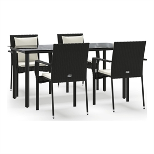 Bowery Hill Poly Rattan 5-Piece Garden Dining Set in Black and Cream White