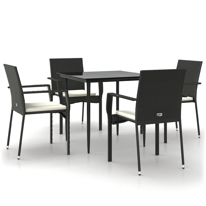 Bowery Hill Contemporary PE Rattan Durable Garden Dining Set in Black