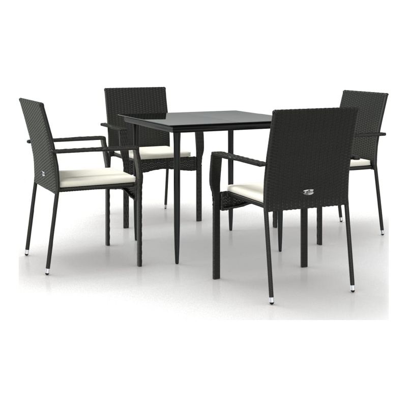Bowery Hill Contemporary PE Rattan Durable Garden Dining Set in Black
