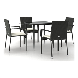 Bowery Hill Contemporary PE Rattan Durable Garden Dining Set in Black