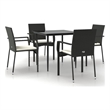 Bowery Hill Contemporary PE Rattan Durable Garden Dining Set in Black