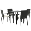 Bowery Hill Contemporary PE Rattan Durable Garden Dining Set in Black