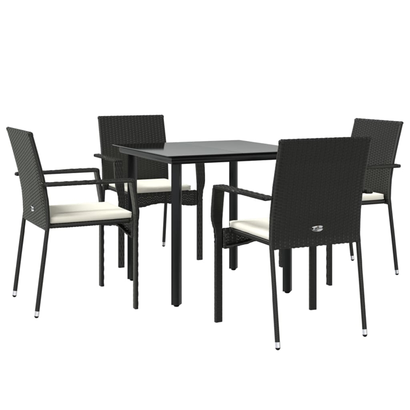 Bowery Hill Contemporary PE Rattan Durable Garden Dining Set in Black