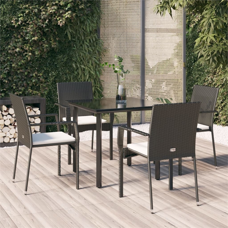 Bowery Hill Contemporary PE Rattan Durable Garden Dining Set in Black