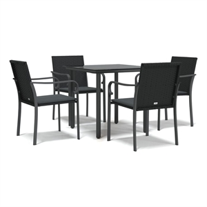 Bowery Hill Poly Rattan/Steel/Tempered Glass Garden Dining Set in Black