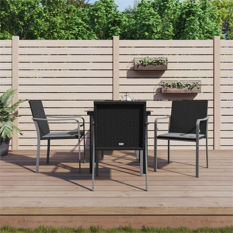 Bowery Hill Poly Rattan/Steel/Tempered Glass Garden Dining Set in Black