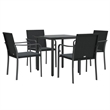 Bowery Hill Poly Rattan/Steel/Tempered Glass Garden Dining Set in Black