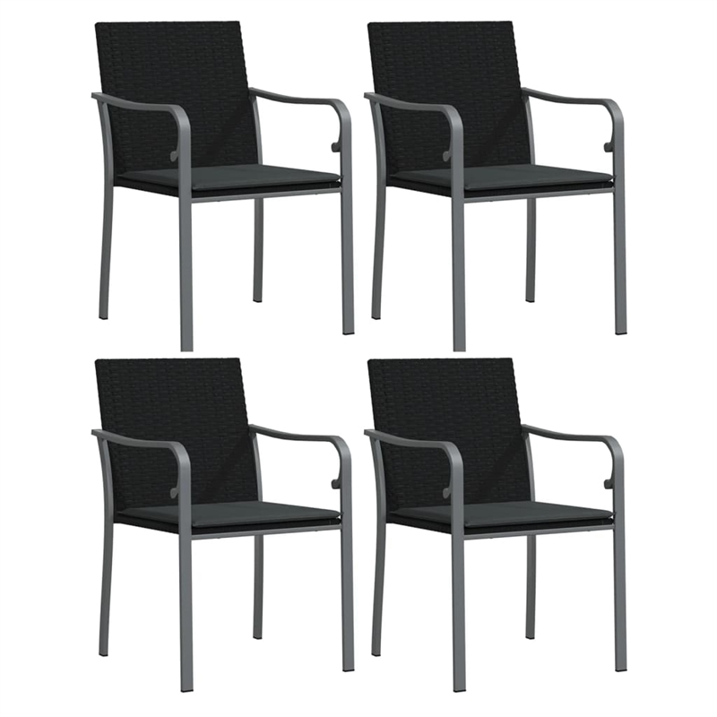 Bowery Hill Poly Rattan/Steel/Tempered Glass Garden Dining Set in Black