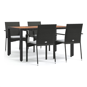 Bowery Hill PE Rattan 5 Piece Set Garden Dining Set in Black
