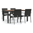 Bowery Hill PE Rattan 5 Piece Set Garden Dining Set in Black
