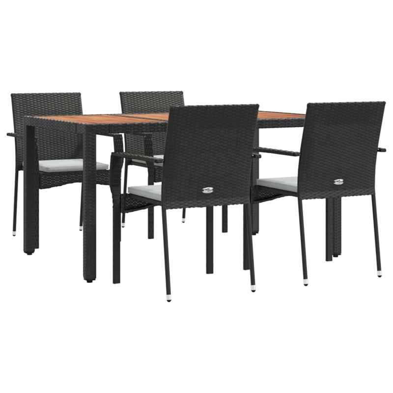 Bowery Hill PE Rattan 5 Piece Set Garden Dining Set in Black