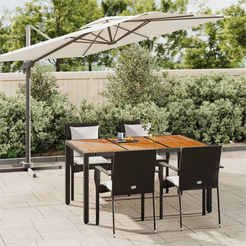 Bowery Hill PE Rattan 5 Piece Set Garden Dining Set in Black