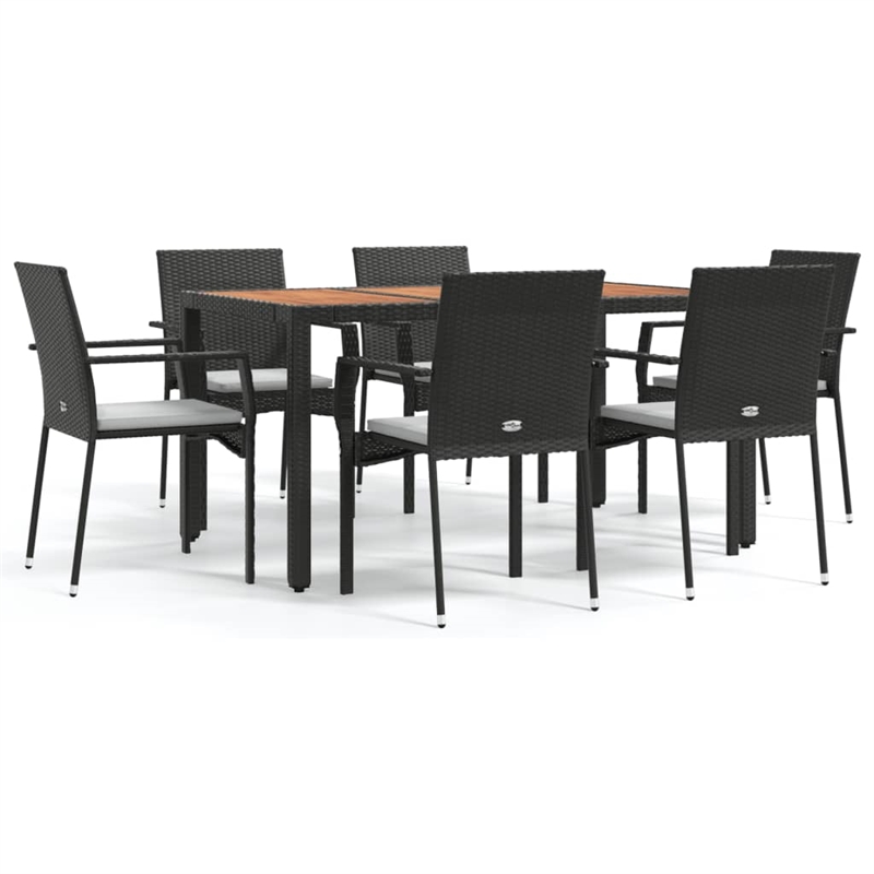 Bowery Hill Contemporary PE Rattan 7 Piece Garden Dining Set in Black