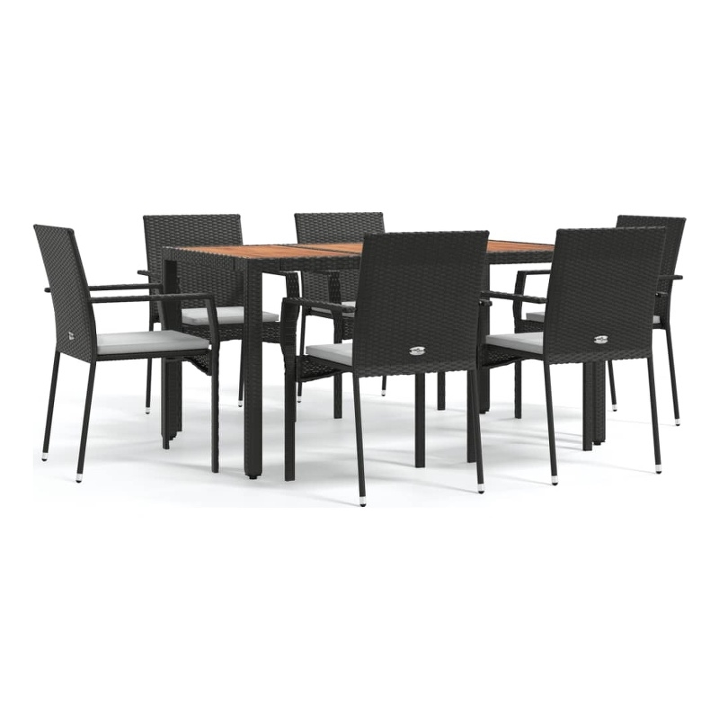 Bowery Hill Contemporary PE Rattan 7 Piece Garden Dining Set in Black