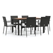 Bowery Hill Contemporary PE Rattan 7 Piece Garden Dining Set in Black
