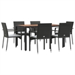 Bowery Hill Contemporary PE Rattan 7 Piece Garden Dining Set in Black