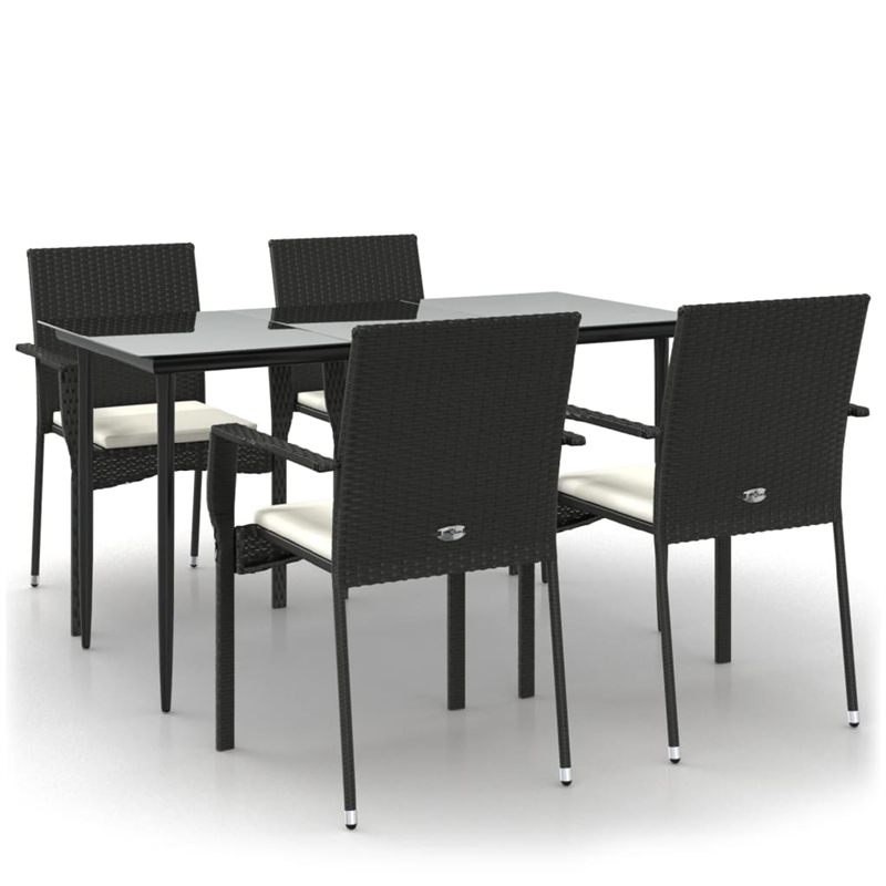 Bowery Hill Contemporary PE Rattan Durable Garden Dining Set in Black