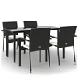 Bowery Hill Contemporary PE Rattan Durable Garden Dining Set in Black