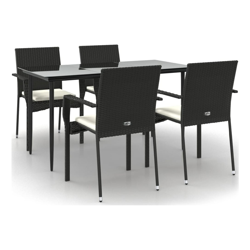 Bowery Hill Contemporary PE Rattan Durable Garden Dining Set in Black