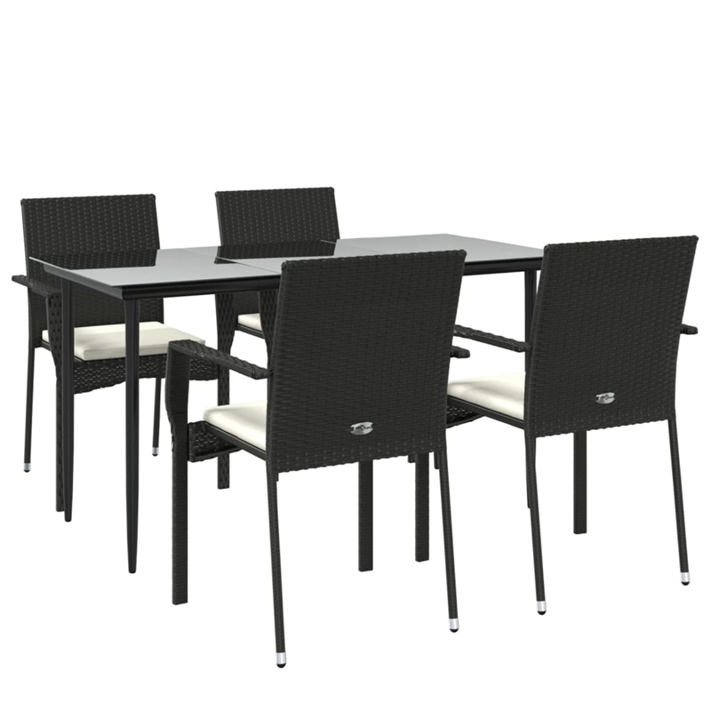 Bowery Hill Contemporary PE Rattan Durable Garden Dining Set in Black