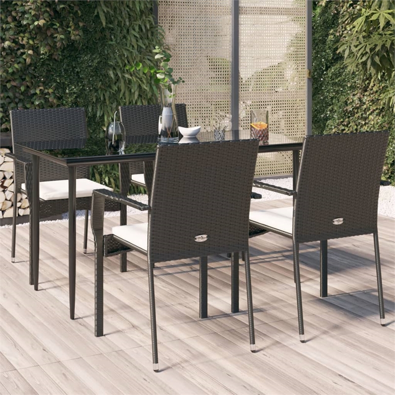 Bowery Hill Contemporary PE Rattan Durable Garden Dining Set in Black