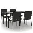 Bowery Hill Contemporary PE Rattan Durable Garden Dining Set in Black