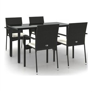 Bowery Hill Contemporary PE Rattan Durable Garden Dining Set in Black