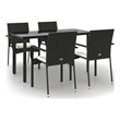 Bowery Hill Contemporary PE Rattan Durable Garden Dining Set in Black
