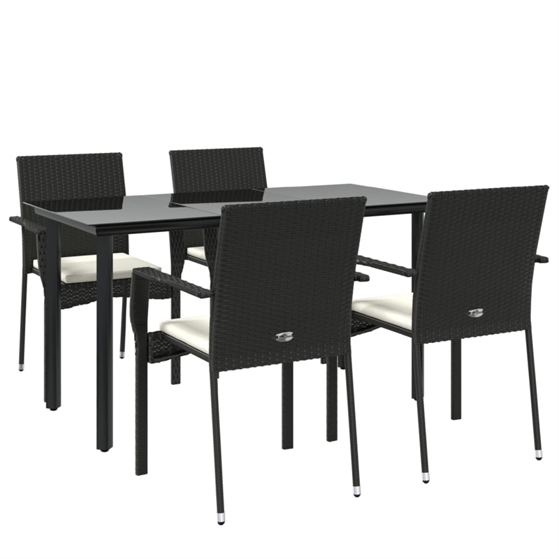 Bowery Hill Contemporary PE Rattan Durable Garden Dining Set in Black