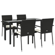 Bowery Hill Contemporary PE Rattan Durable Garden Dining Set in Black