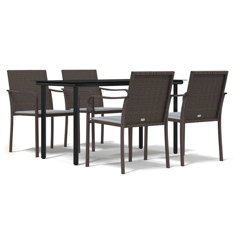 Bowery Hill PE Rattan/Steel/Tempered Glass Standard Garden Dining Set in Brown