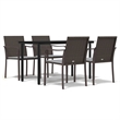Bowery Hill PE Rattan/Steel/Tempered Glass Standard Garden Dining Set in Brown