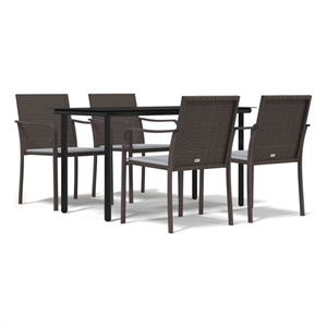 Bowery Hill PE Rattan/Steel/Tempered Glass Standard Garden Dining Set in Brown