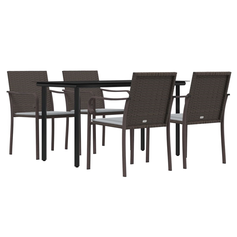 Bowery Hill PE Rattan/Steel/Tempered Glass Standard Garden Dining Set in Brown