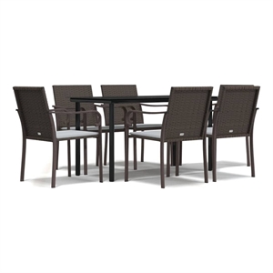 Bowery Hill Garden Dining Set in Brown Chairs/Black Table/Cream White Cushions