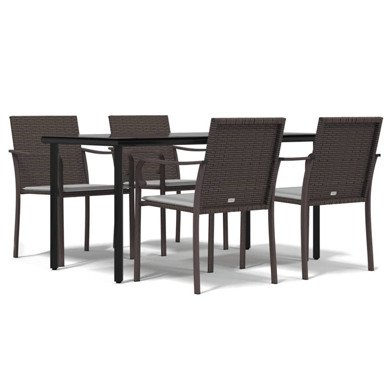 Bowery Hill Contemporary PE Rattan Medium Garden Dining Set in Brown