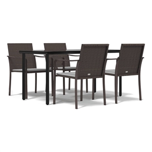 Bowery Hill Contemporary PE Rattan Medium Garden Dining Set in Brown