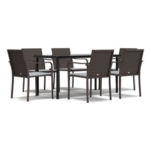 Bowery Hill Garden Dining Set in Brown Chair/Black Table/Cream White Cushion