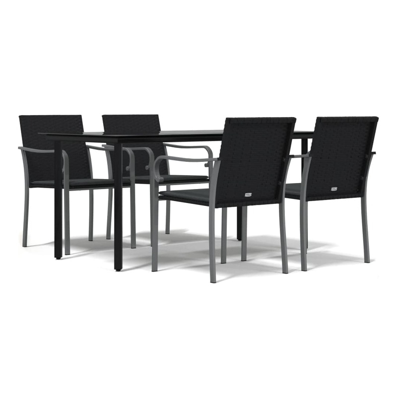 Bowery Hill PE Rattan 5 Piece Set Garden Dining Set in Black