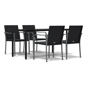 Bowery Hill PE Rattan 5 Piece Set Garden Dining Set in Black