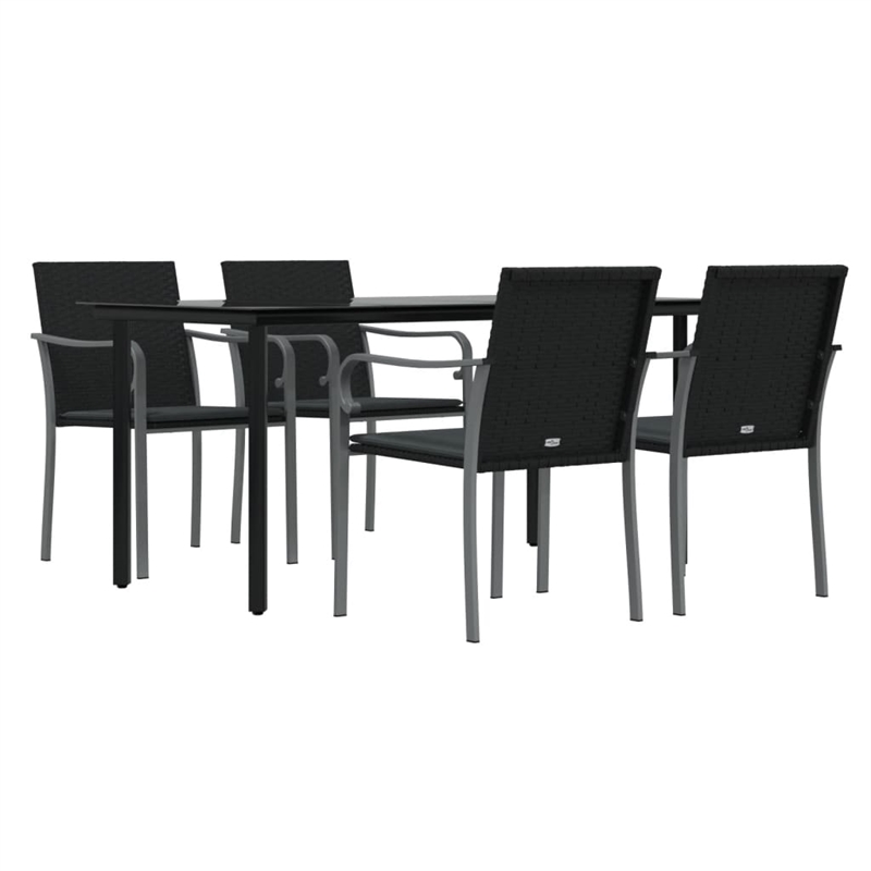 Bowery Hill PE Rattan 5 Piece Set Garden Dining Set in Black